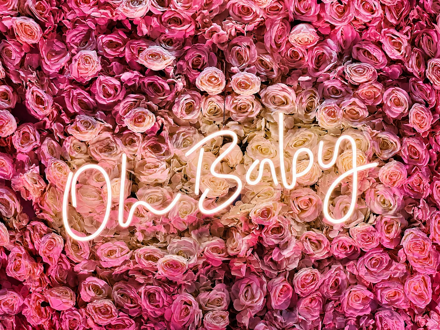 Flower Wall with Neon Sign