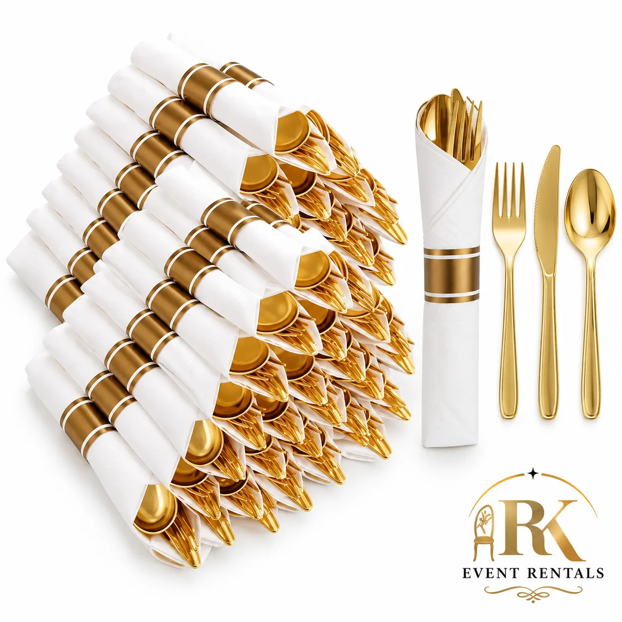 Pre-Rolled Gold Disposable Cutlery Set