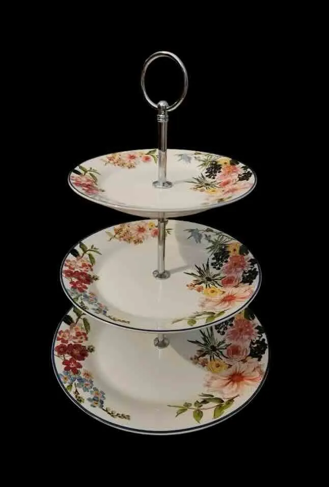Pottery Barn-Three tiered floral cake tray, Étagère