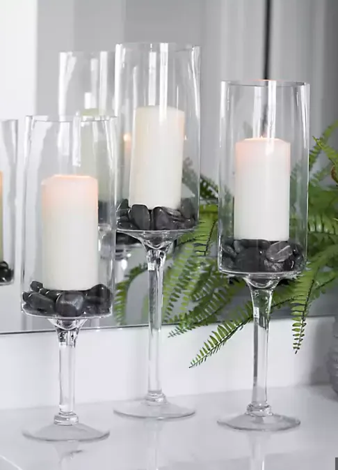 Glass Pedestal Hurricane Candle Holders-Set of 3