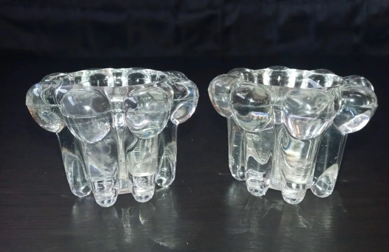 Reims France Glass Candle Holders-Votive 3"Wx 2"T