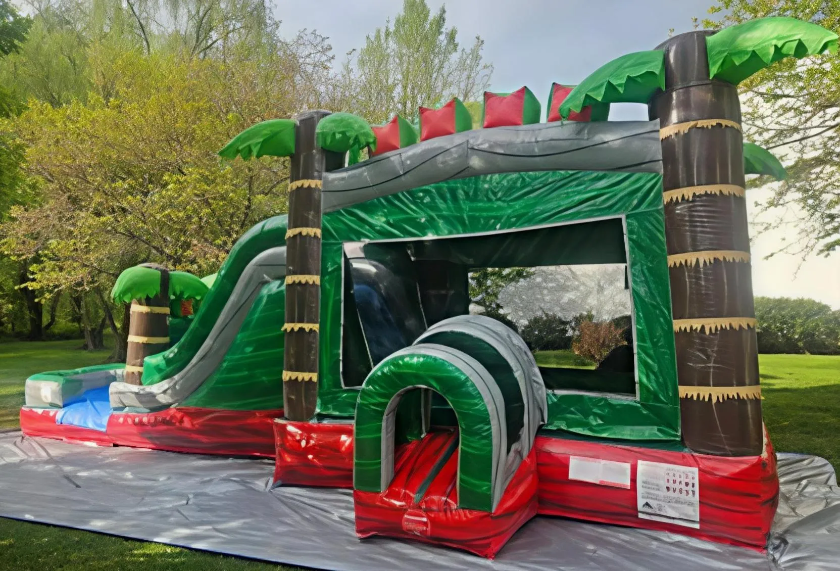 Inflatable- MEGA Tropical Red Marble Bounce House & Slide