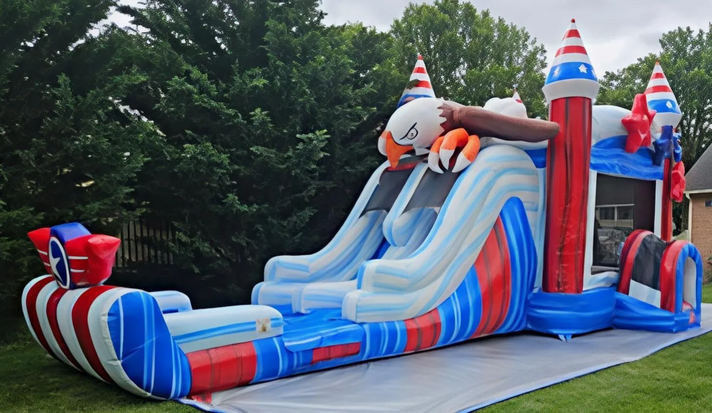 Inflatable- MEGA Bald Eagle Bounce House & Dual Slide