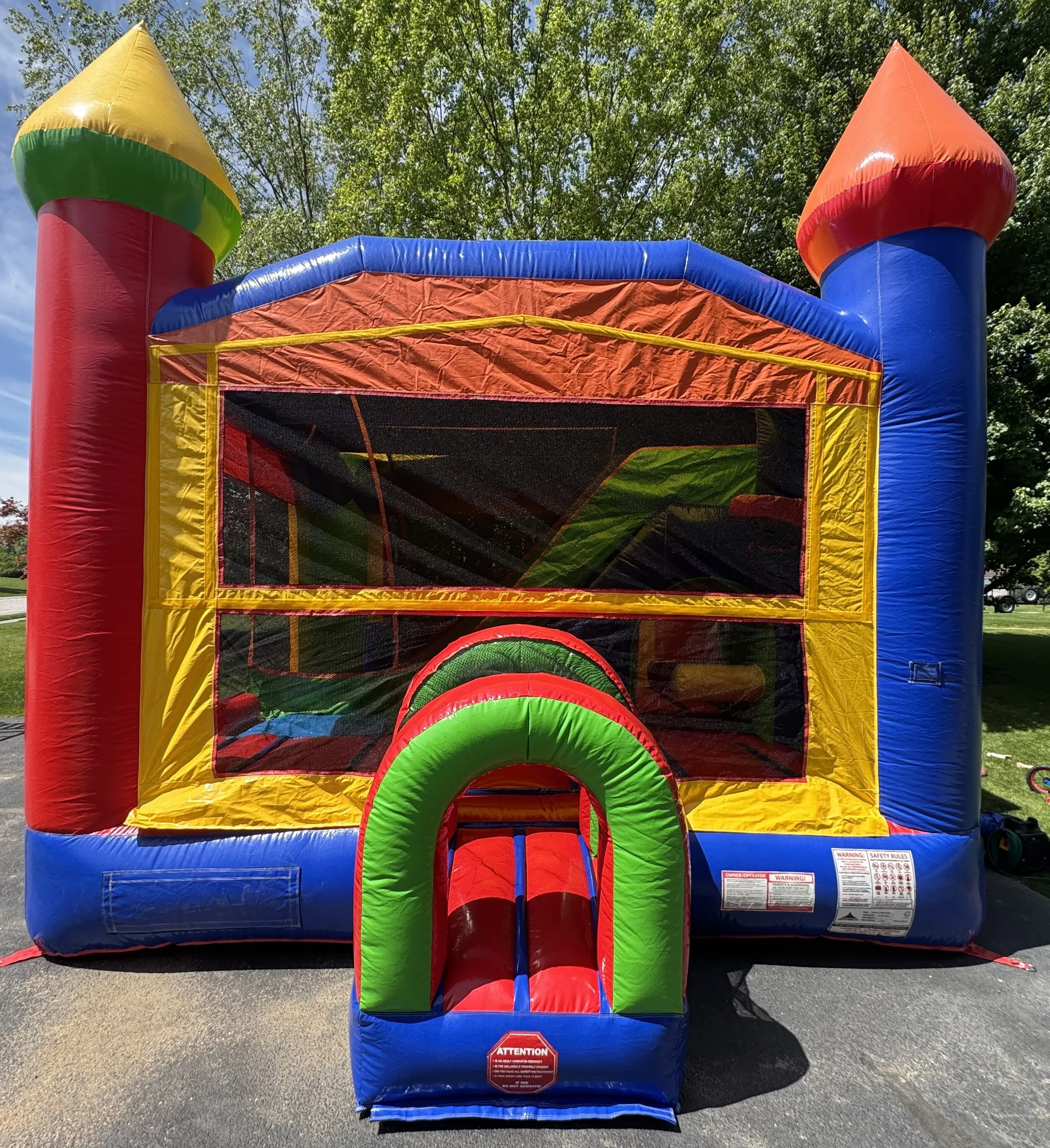 Inflatable- 5 Part Multi Play Multicolored Bounce House/Slide Combo