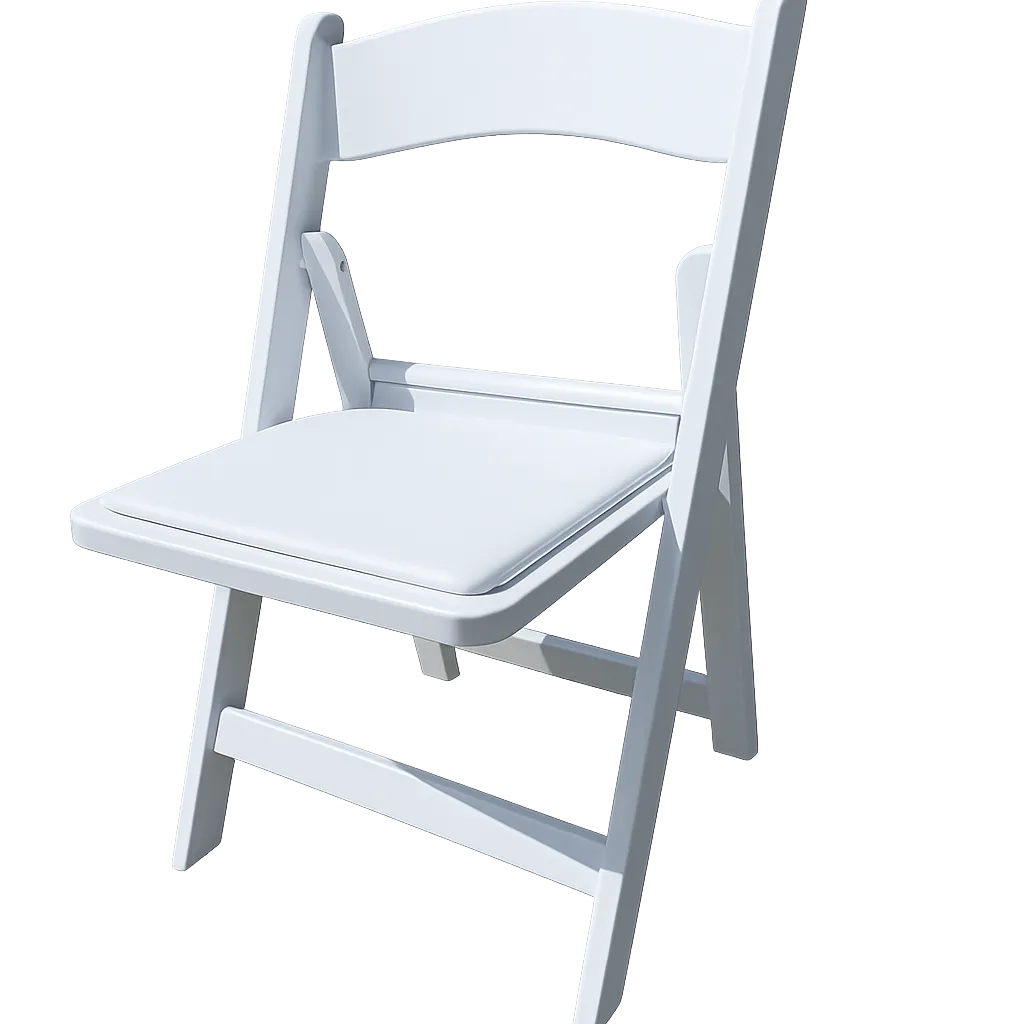 White padded resin chair for a wedding ceremony