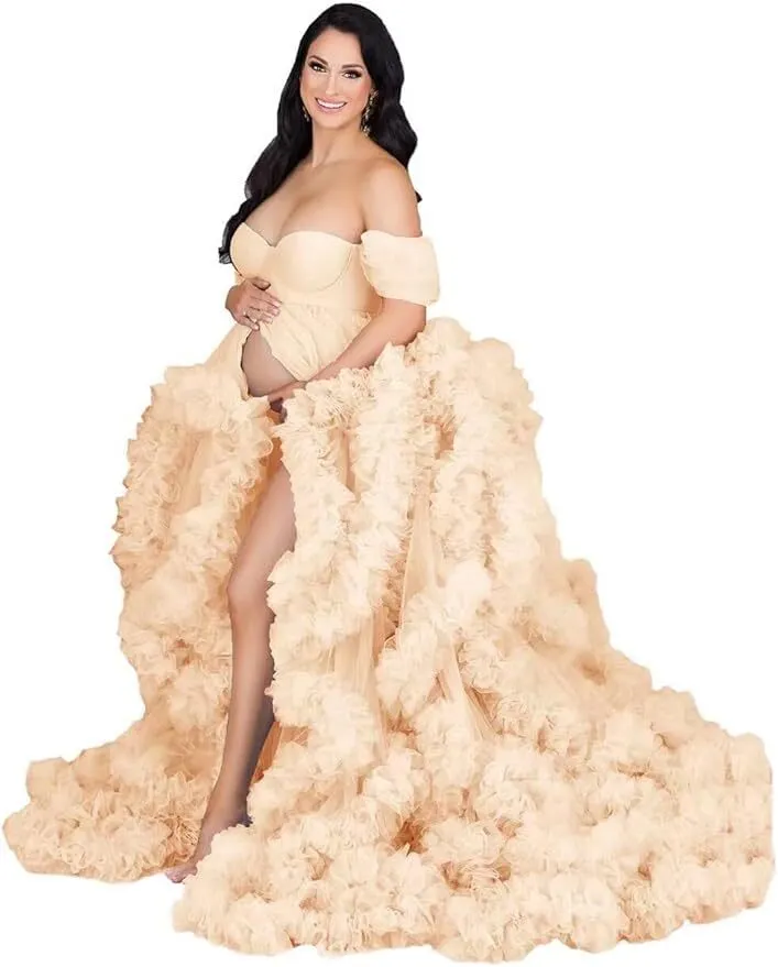 Luxury Bianca champagne Maternity Gown