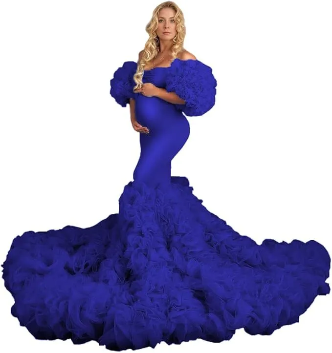 Luxury Selina Royal Blue Off Shoulder