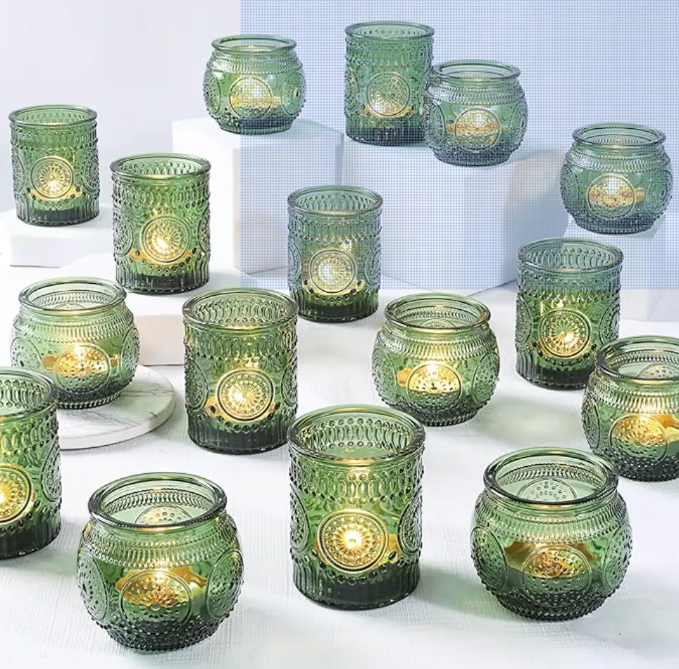 Green Glass Vintage Votive Candle Holders