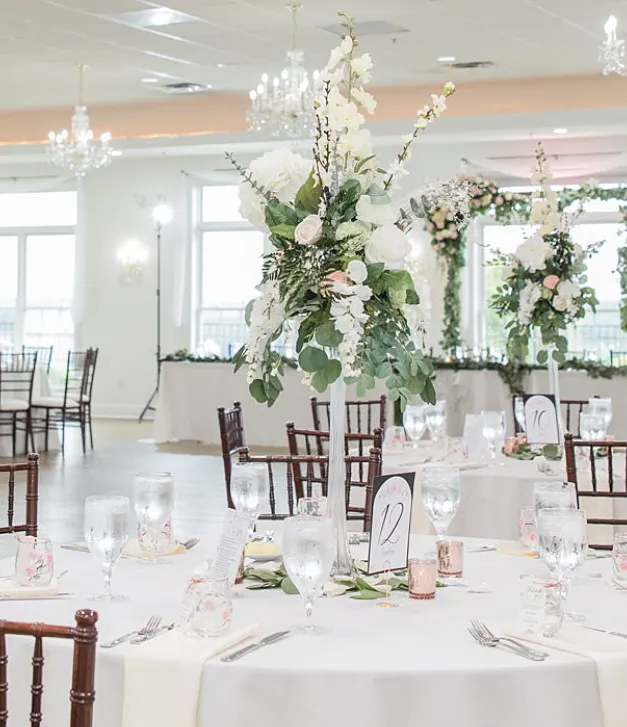 White floral & green centerpiece