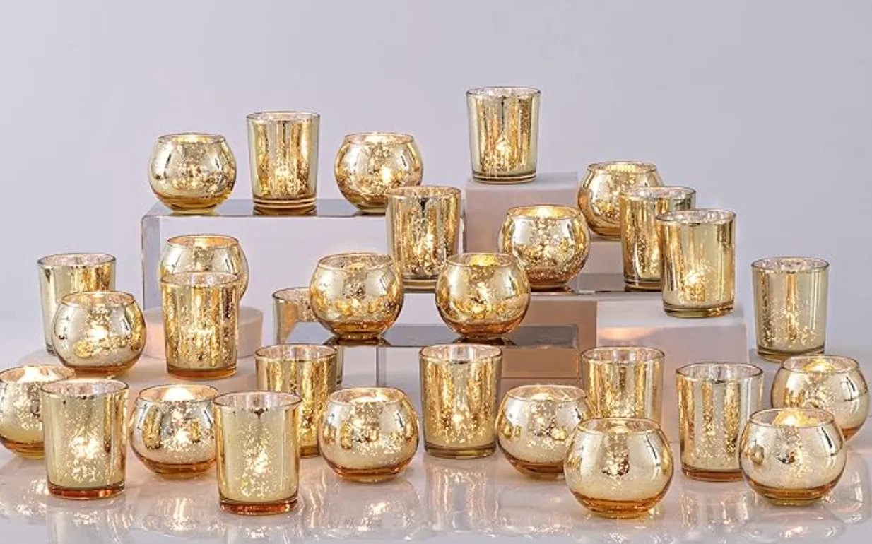 Gold Mercury Glass Votive & Tea Lights