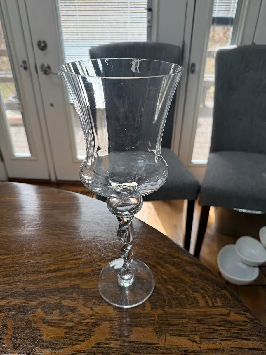 14" Twisted Stem Glass Vase - 2 small chips on rim.