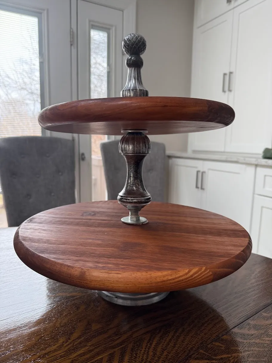 2 Tier Wood and Silver Dessert Display