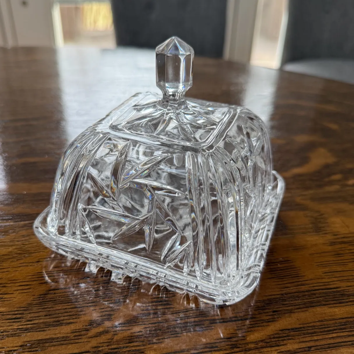 Vintage American  cut Glass 5" Square Butter Dish