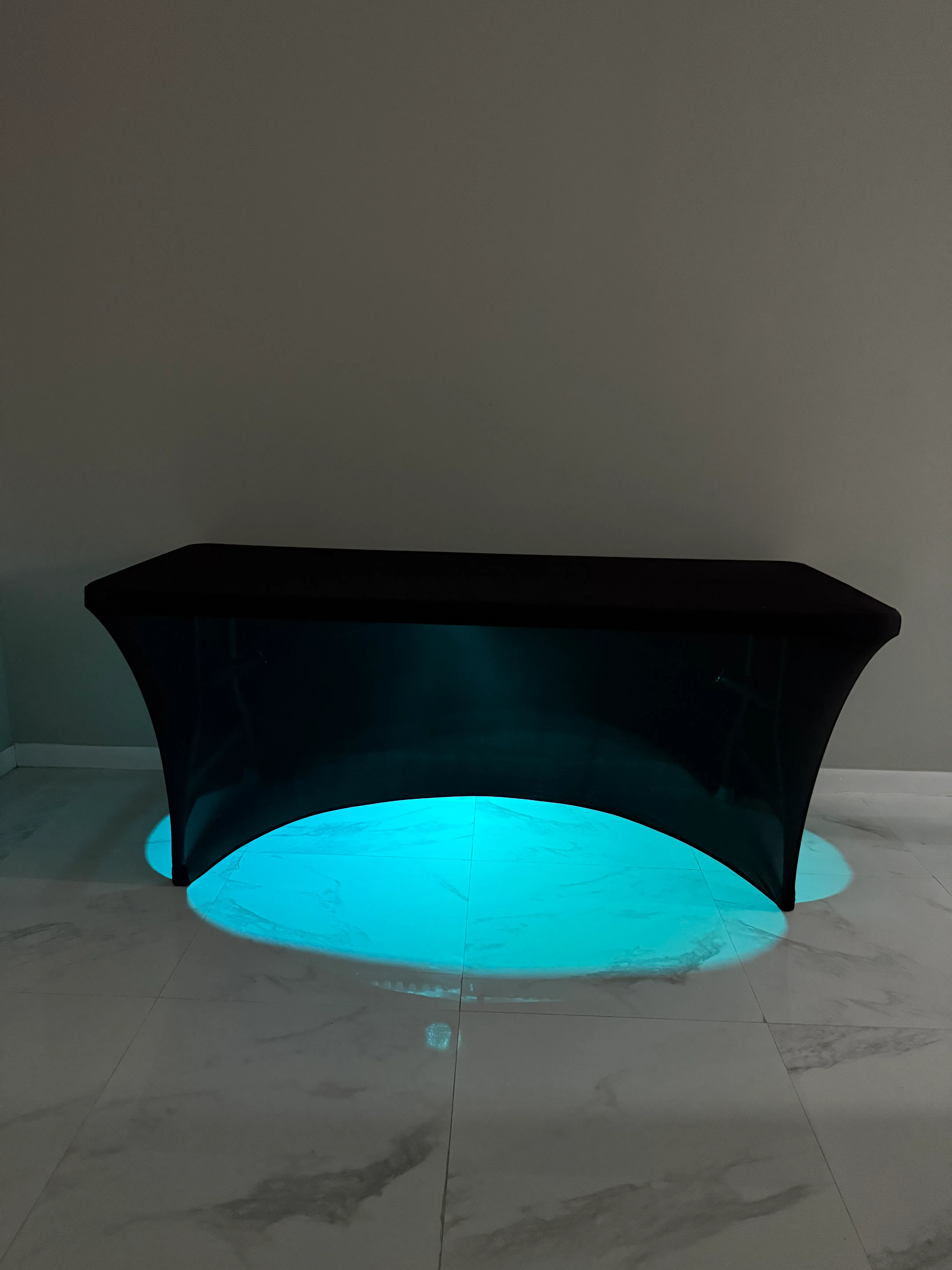 6’ Rectangle Table with Black Cloth and Light
