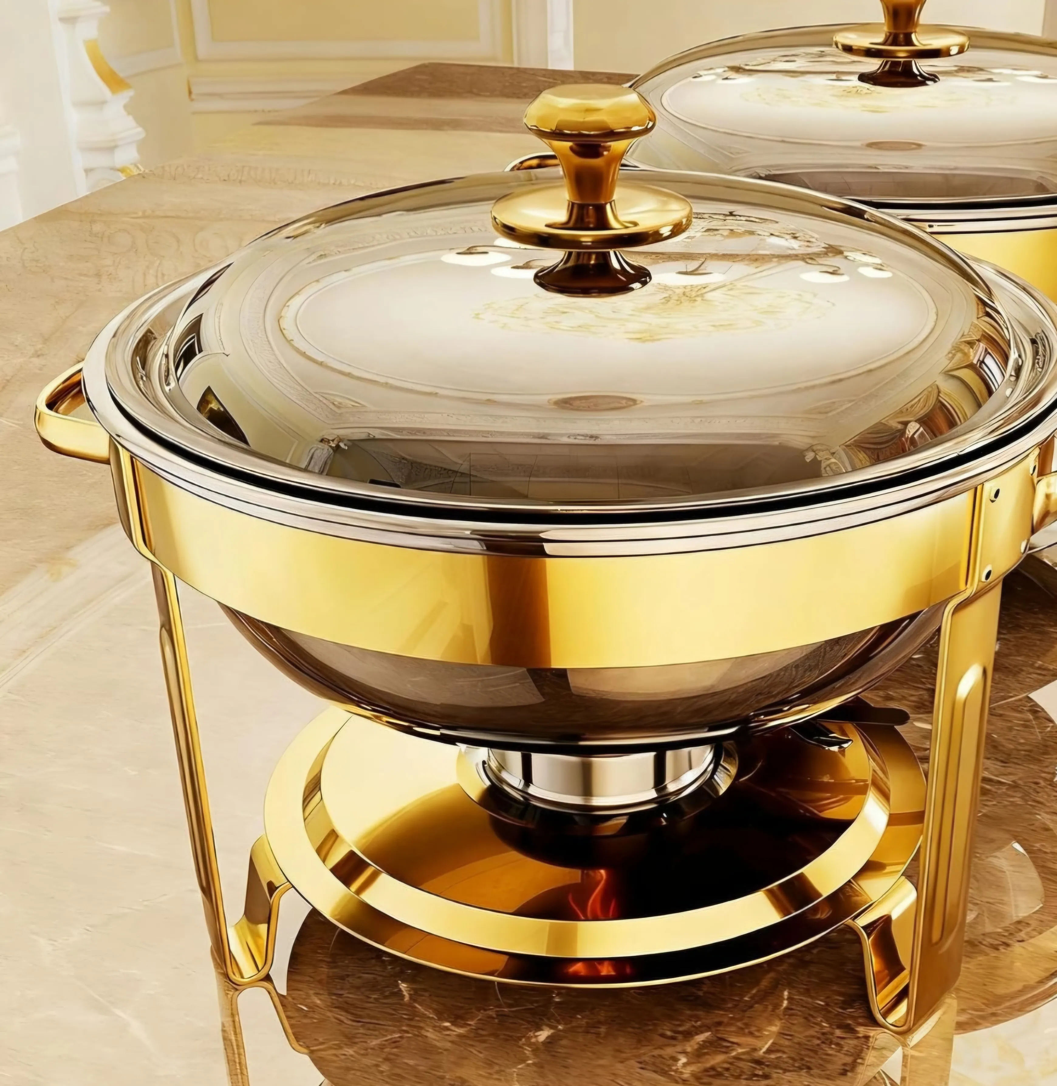 5 QT Gold Round Chafers 