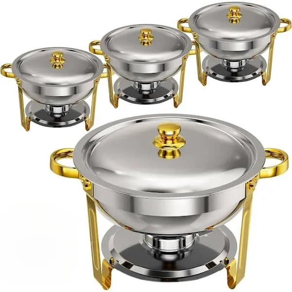 5 QT Gold Round Chafers (4 Pack)