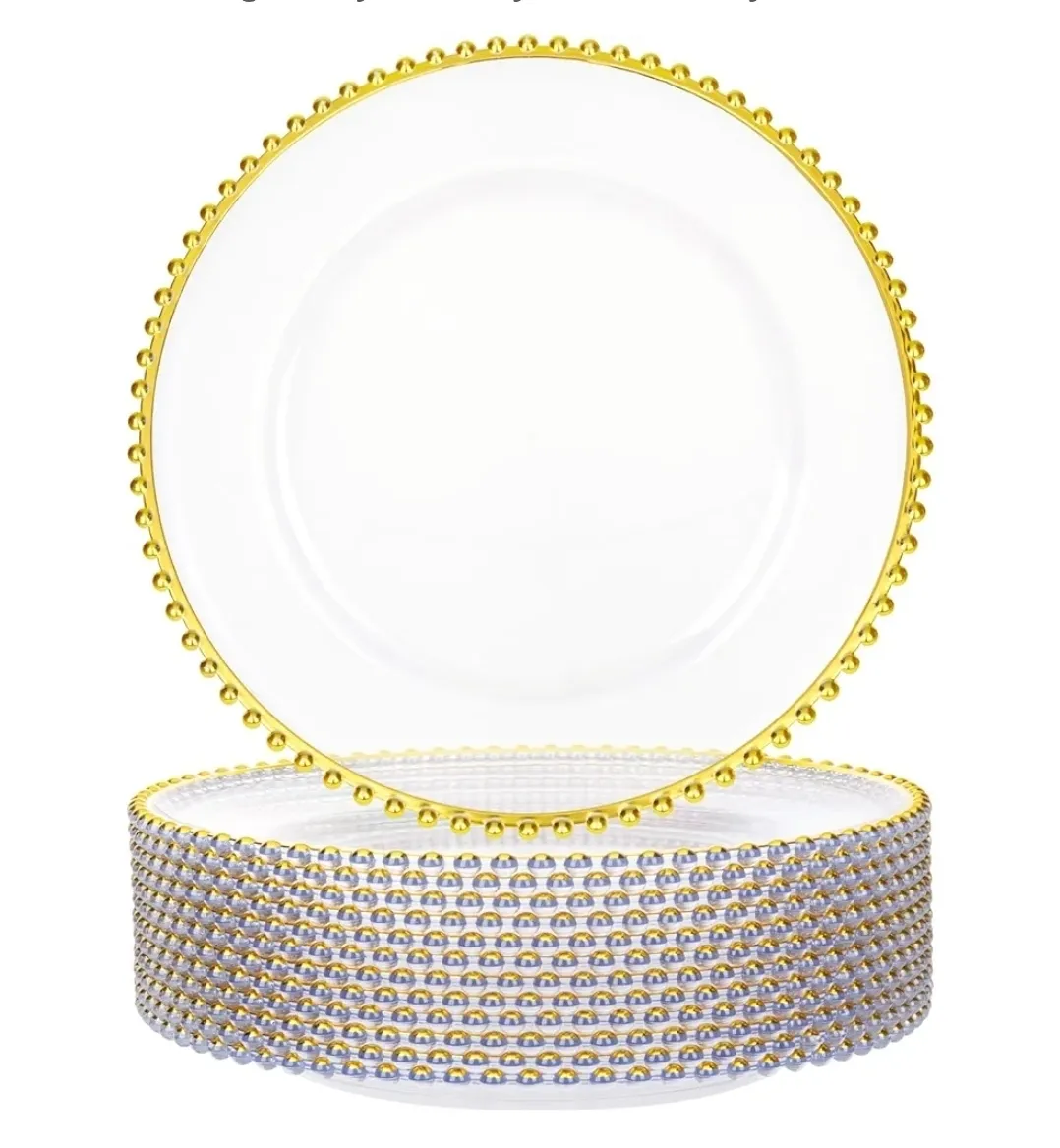 13" Clear and Gold Beaded Plastic Dinner Charger 