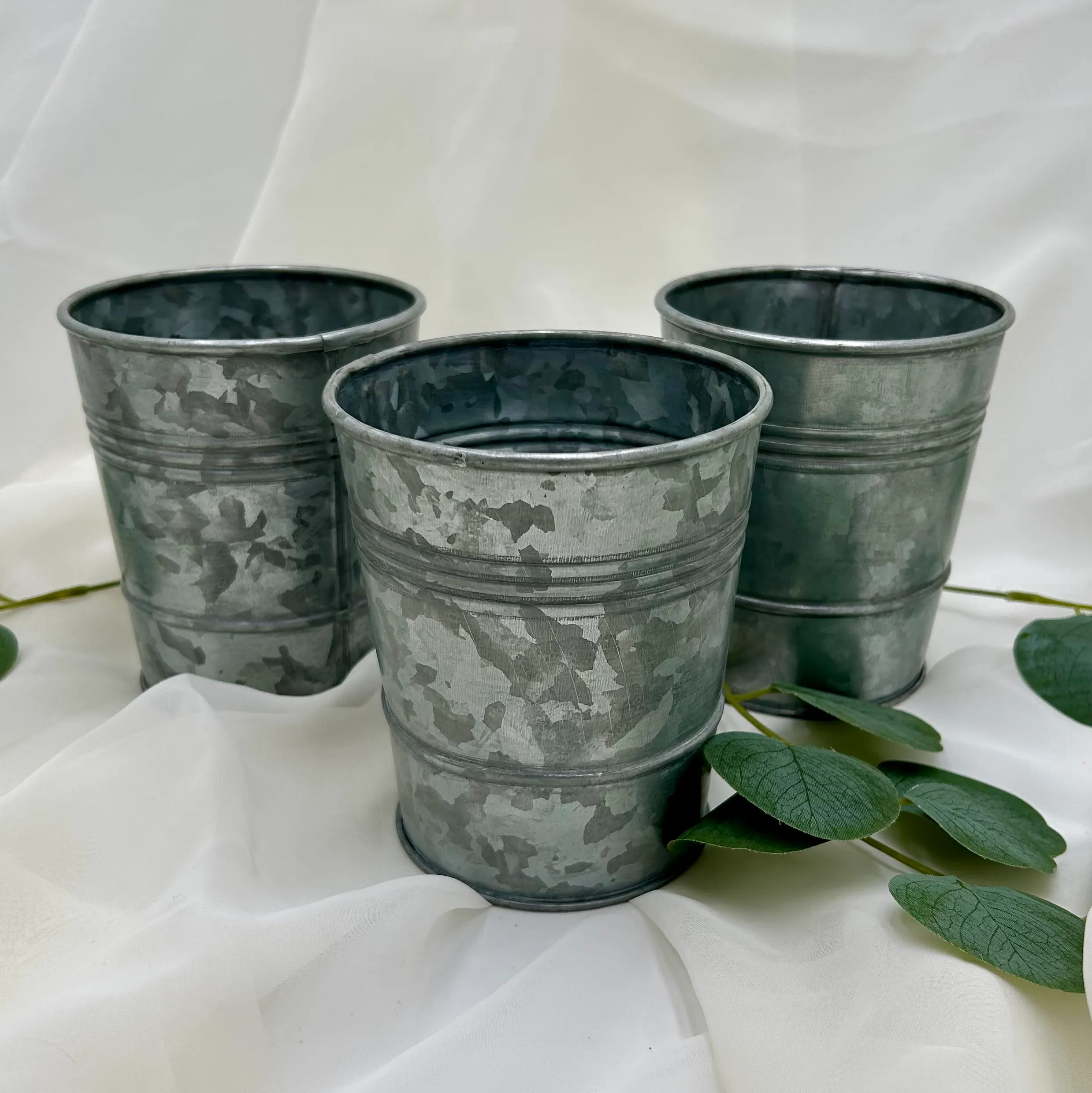 Short Galvanized Steel Vases