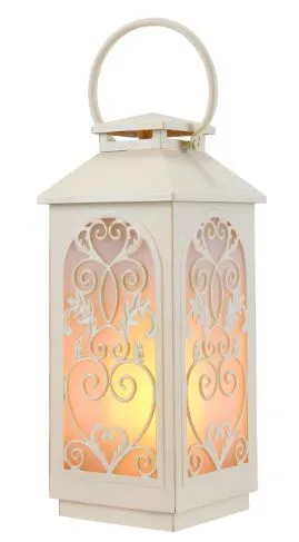 Large Ivory Metal Lanterns with Flickering Flame Lights