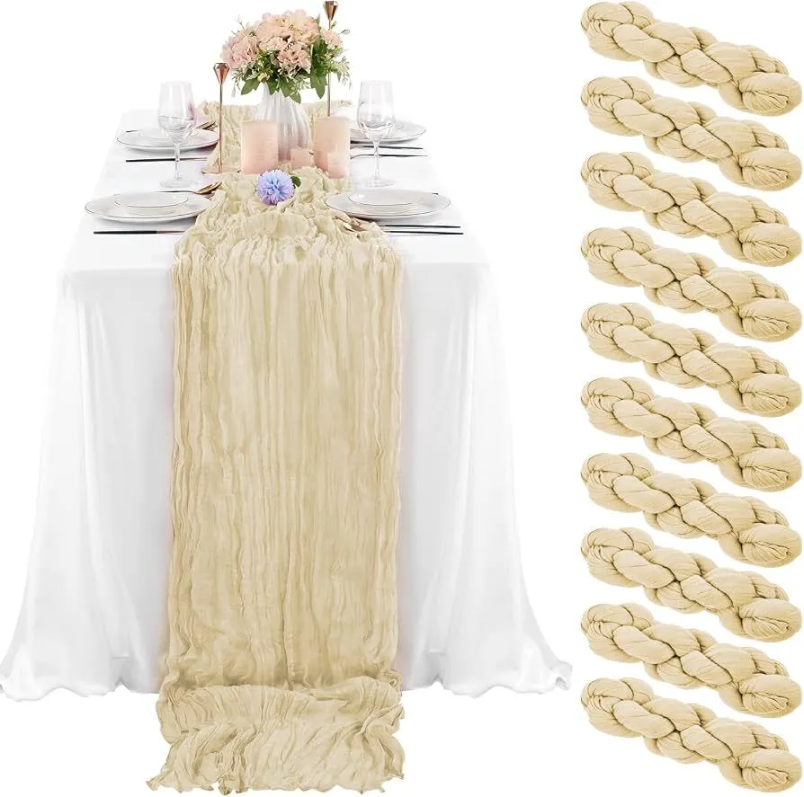 Sheer Ivory with Gold Table Runners