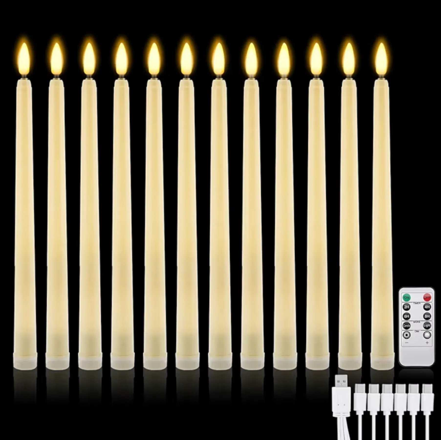 Ivory LED Rechargeable Taper Candles