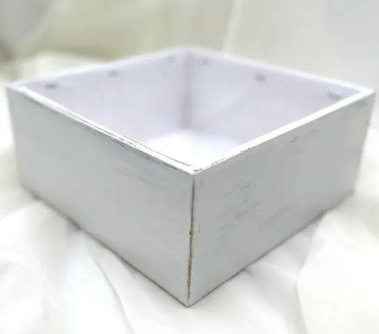 9" Square Whitewashed Wood Box