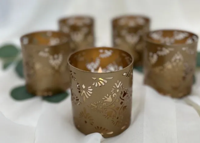 Gold Metal Luminary Candle Holders