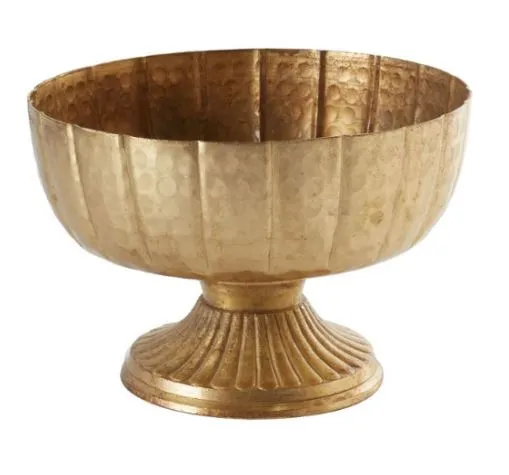 Gold Metal Distressed Compote Vase