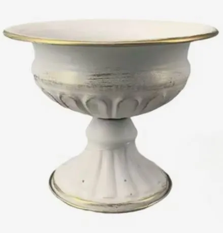 Small Metal White and Gold Compote Vase