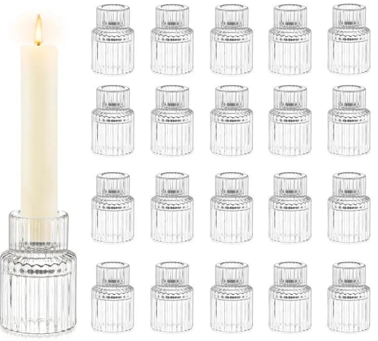 Ribbed Glass Taper Candle Holders