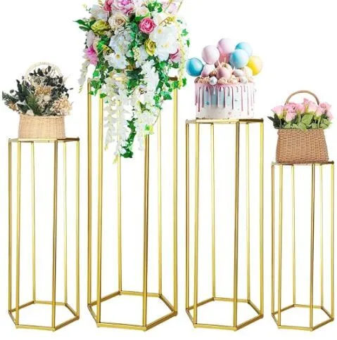 Gold Metal Hexagonal Flower Stands Set - Set of 4