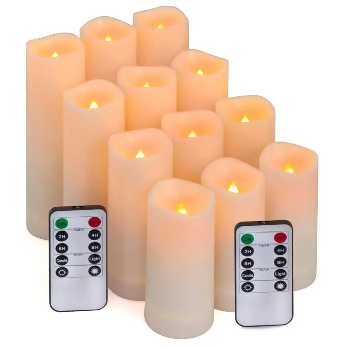 Ivory Flameless LED Candles in 4 Sizes- Set of 12