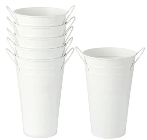 Large All White Metal Bucket Vases