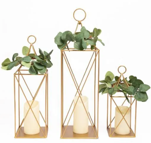 Gold Metal Modern Lanterns- Set of 3