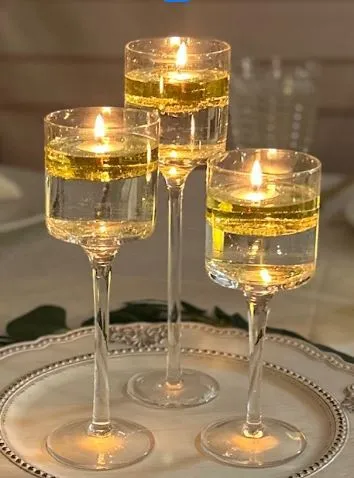 Set of 3 Glass Floating Candle or Wick Holders