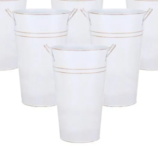 Large White Rustic Metal Buckets Vases