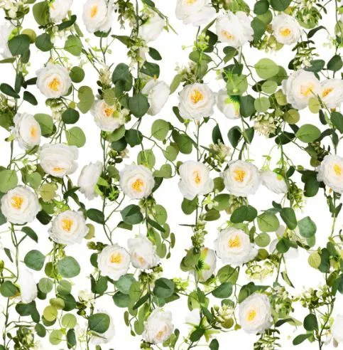 Silk White Garden Roses with Eucalyptus Garland