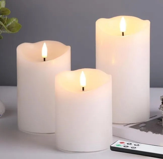 White Flameless Wax Candles - Set of 3