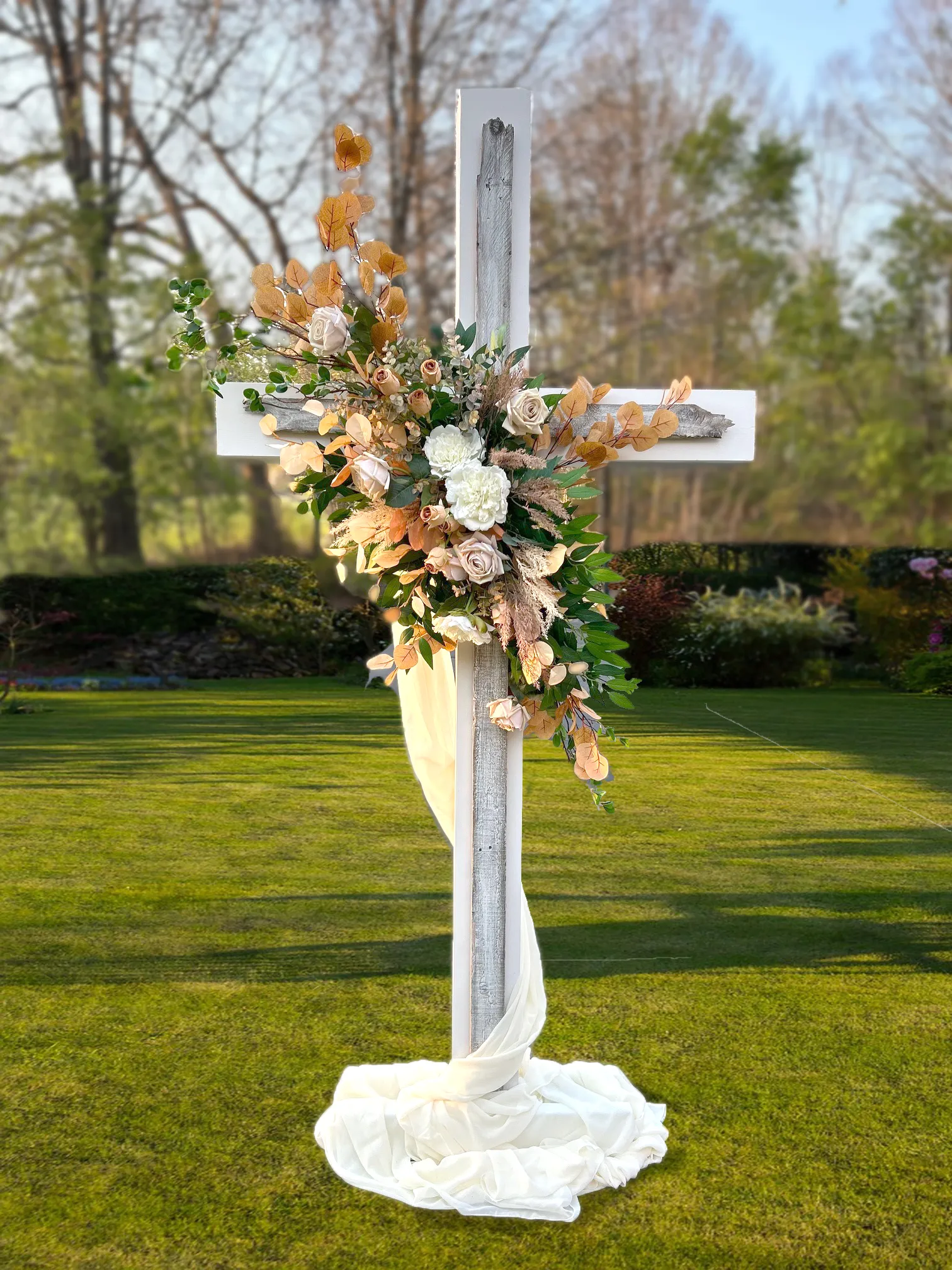 "Redeemed" Rustic Cross with Custom Flowers Option