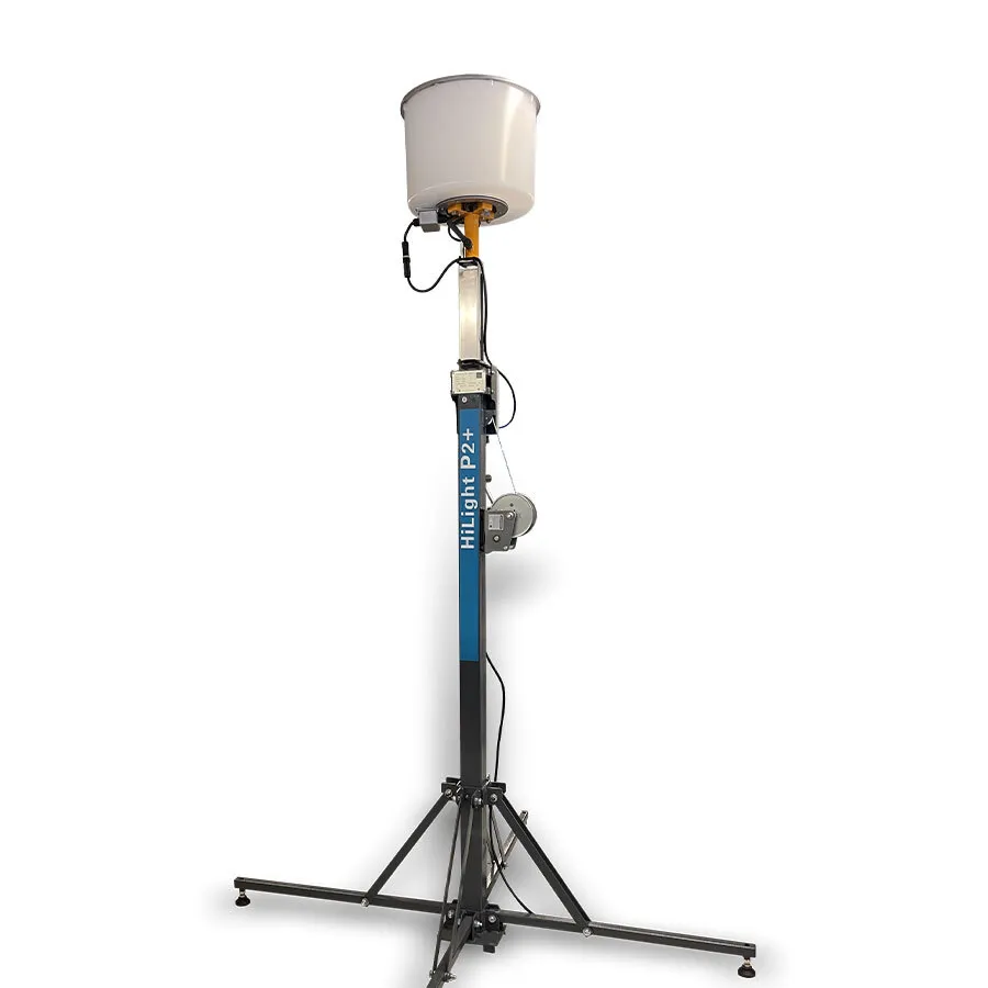 HiLight P2+ ⚡🍃, Mât d’éclairage LED électrique Atlas Copco – 2’000 m² – zéro émission