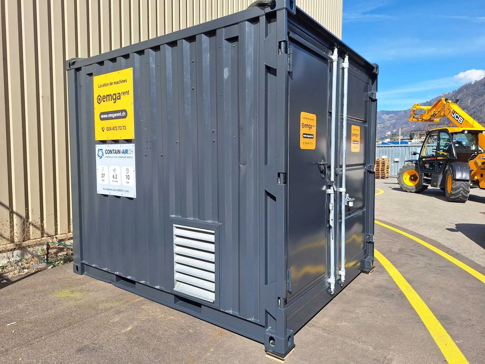 Centrale d’air comprimé mobile en container 10' – 37 kW – 6.2 m³/min à 9 bar