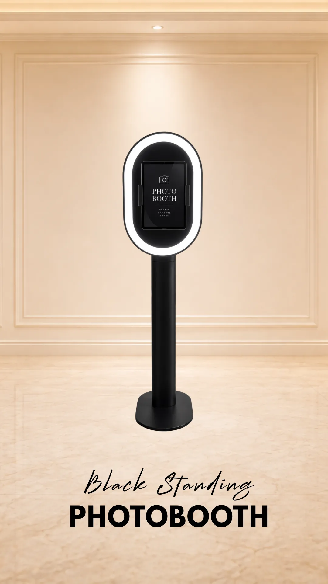 Black Standing Photo Booth – With Attendant + Unlimited Prints