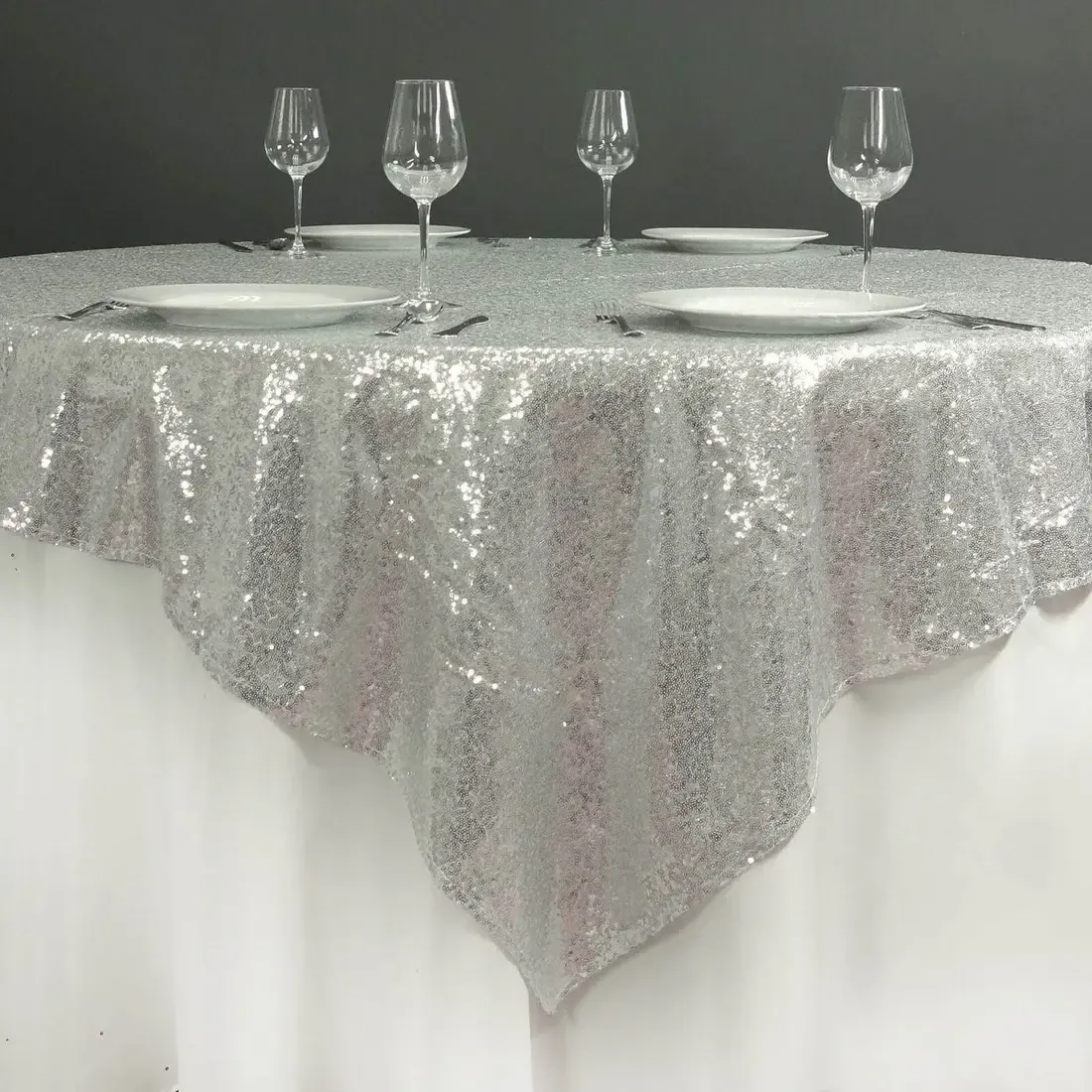 Silver Sequin Table Overlay 72x72
