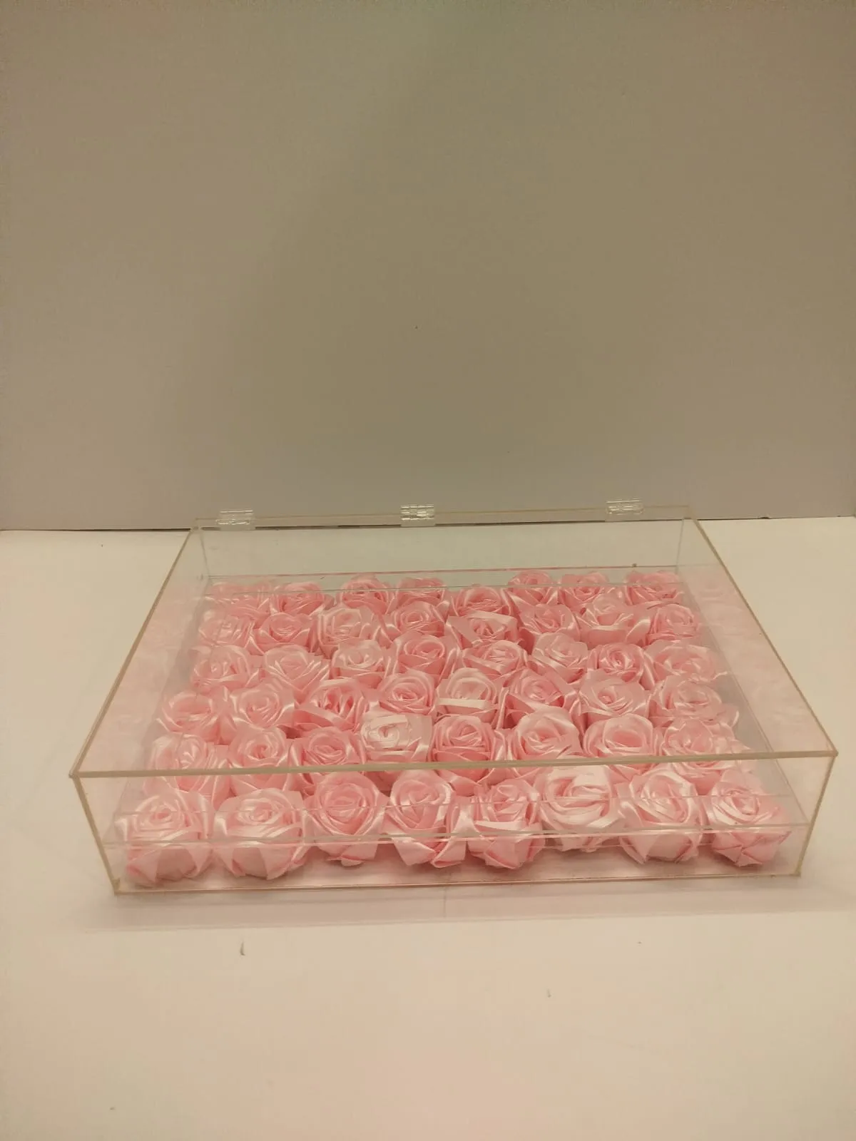 Acrylic box with artificial silk flowers Size 17x12 inches  Height 4 inches