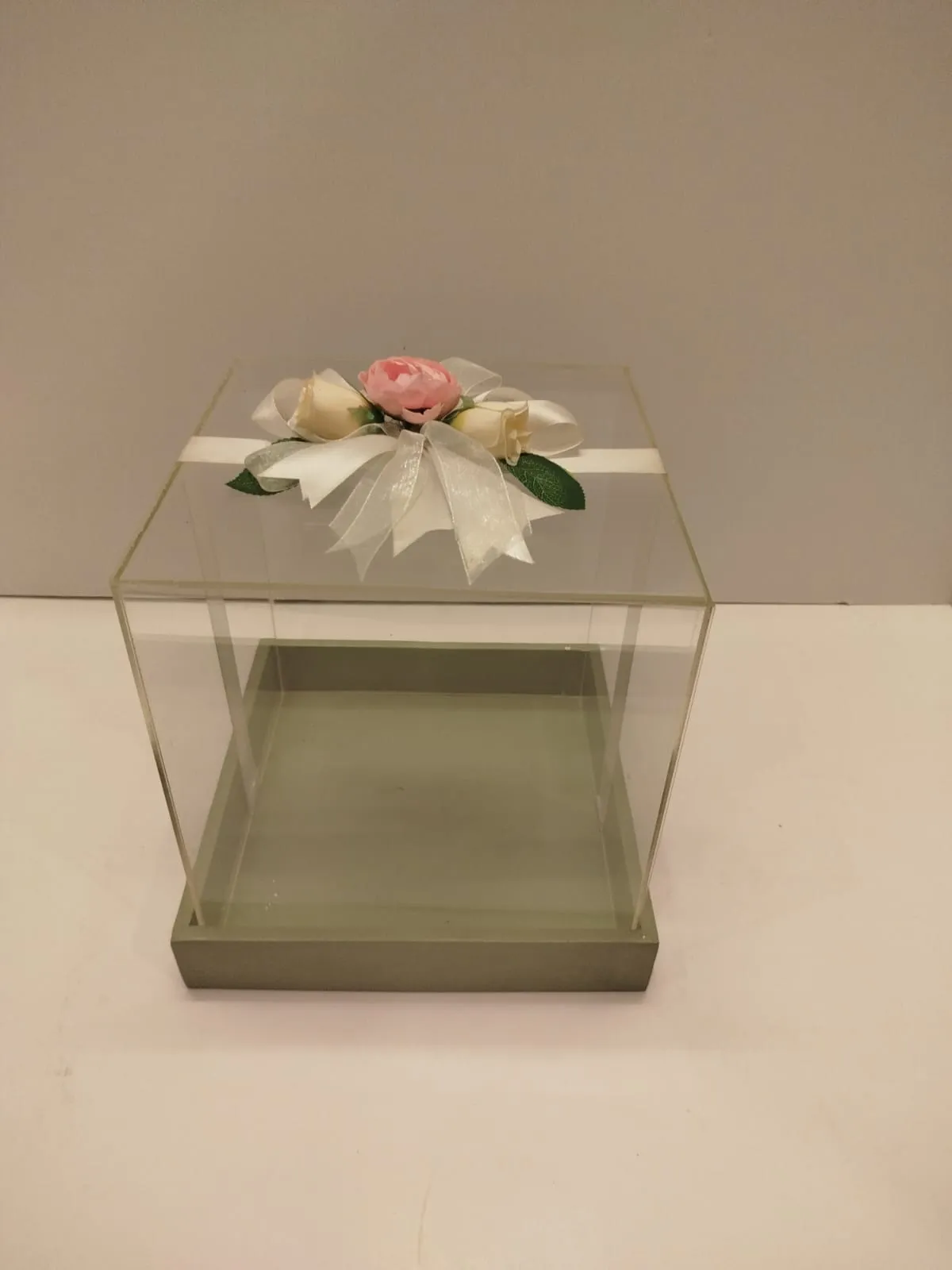 Acrylic box with wooden tray Size 9x9 inches Height 10 inches