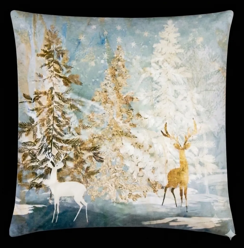 Golden Deer Forest Cushion Cover 