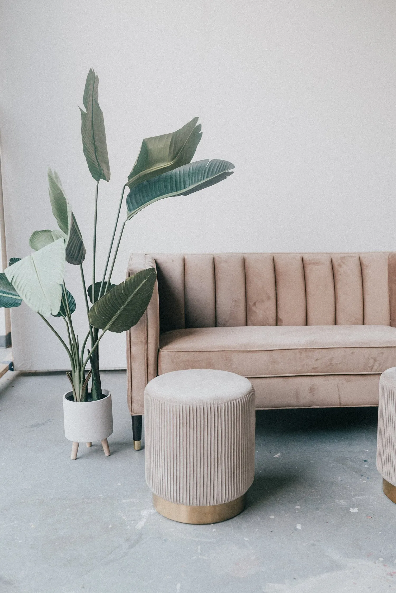 Tan Velvet Love Seat / Sofa