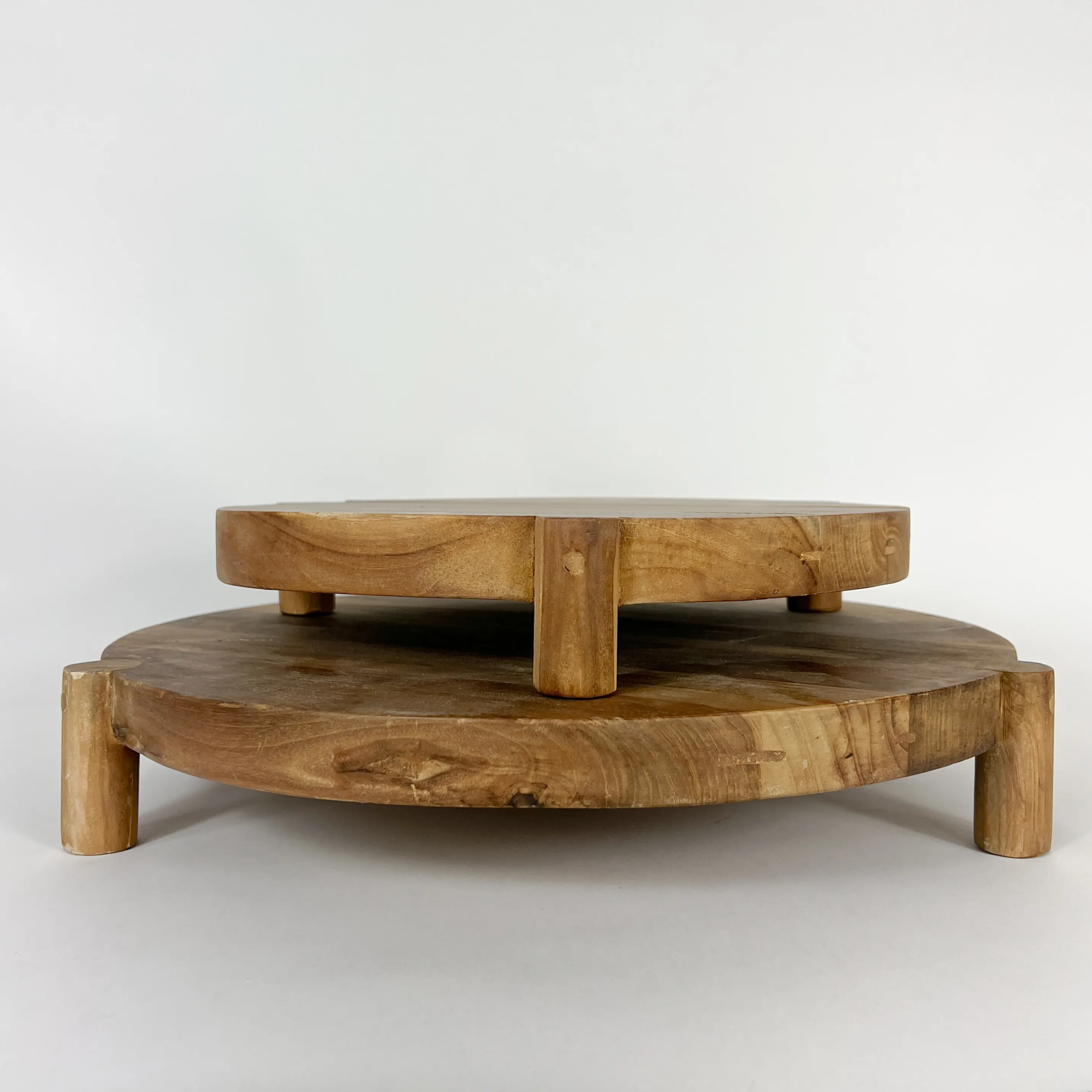 FOOTED TEAK SERVING PEDESTALS SET/2