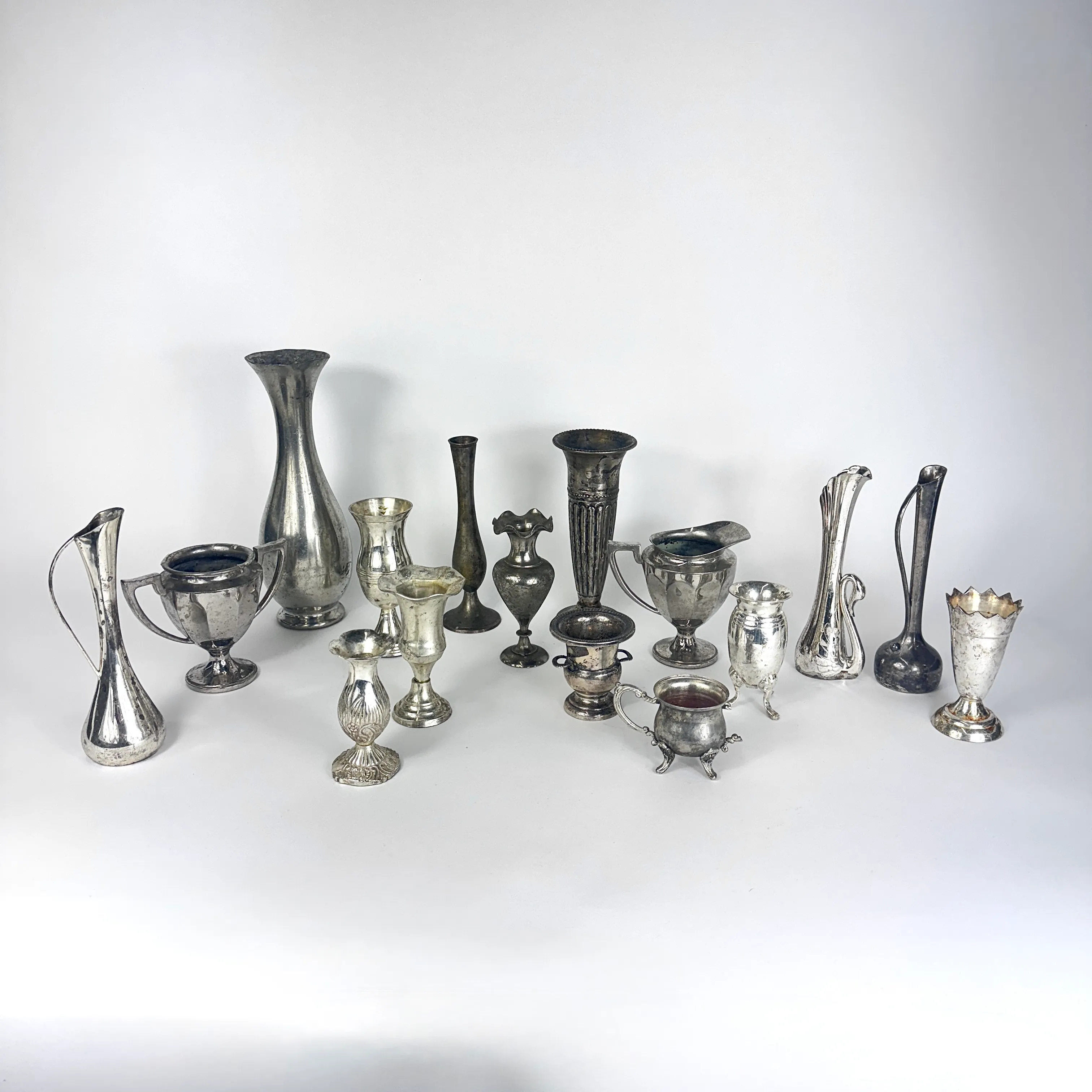 MIX SILVER VINTAGE BUD VASES