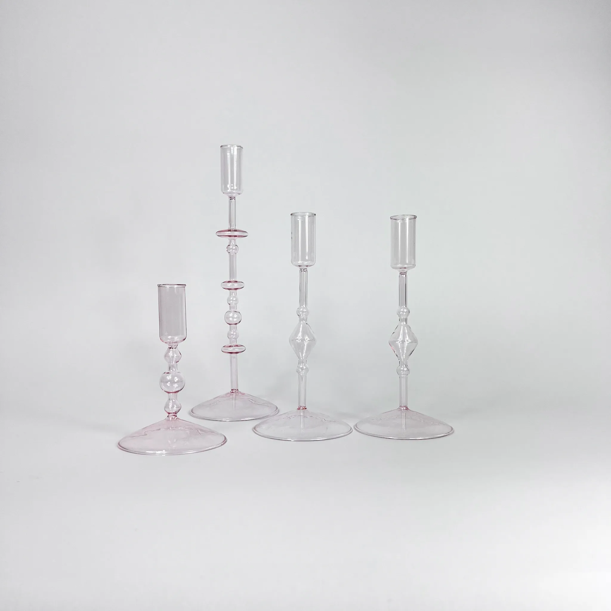PINK BUBBLE GLASS CANDLESTICKS